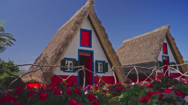 Außergewöhnliche Traditionelle Förmige Häuser Santana Portugal Madeira — Stockvideo