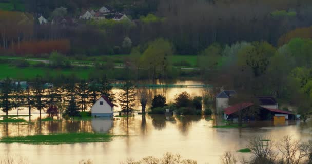 Katastrofa Naturalna Burgundii Francji Woda Zalała Miasto Departamencie Yonne Powodzie — Wideo stockowe