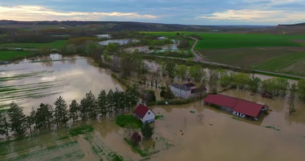 Eau Inondé Une Ville Département Yonne Vue Aérienne Des Inondations — Video