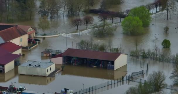 Přírodní Katastrofa Burgundsku Francii Voda Zaplavila Město Departementu Yonne Letecký — Stock video