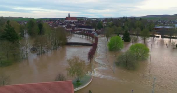 Natural Disaster Burgundy France Water Flooded City Yonne Department Aerial — Stock Video