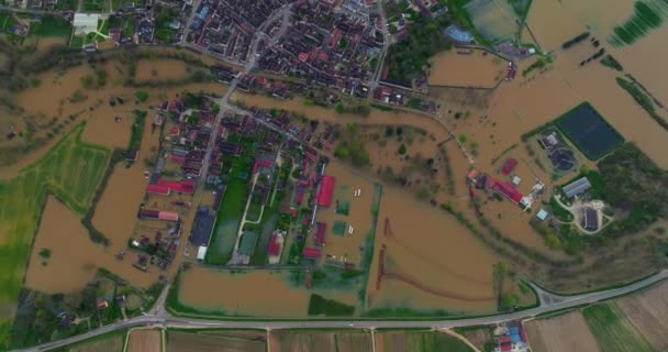 Letecký Pohled Záplavy Francii Řeka Yonne Zaplavená Přírodní Katastrofa Voda — Stock video