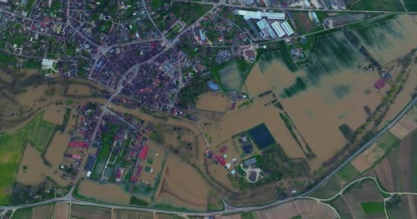 Naturkatastrophe Französischen Burgund Wasser Überflutete Eine Stadt Departement Yonne Luftaufnahme — Stockvideo