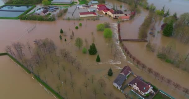 Légi Felvétel Franciaországi Árvizekről Yonne Folyó Áradásban Természeti Katasztrófa Víz — Stock videók