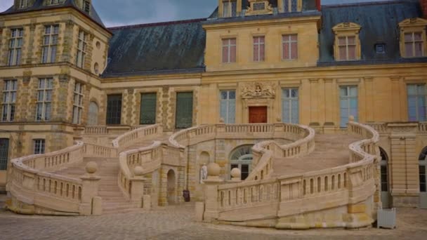Vista Aérea Castelo Fontainebleau Escada Rei Castelo Real Fontainebleau França — Vídeo de Stock