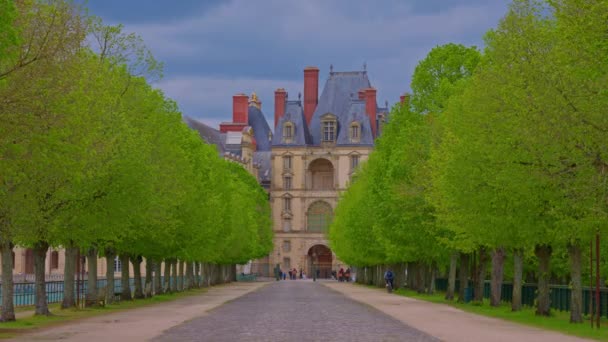 Letecký Pohled Hrad Fontainebleau Schodiště Krále Královský Zámek Fontainebleau Francii — Stock video