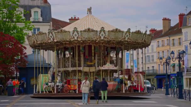 Carusel Antic Care Învârte Piața Principală Fontainebleau Franța — Videoclip de stoc