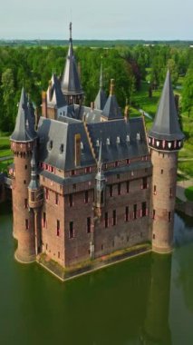Hava görüntüsü. Utrecht Hollanda, Kasteel de Haar, Haar Hollanda Şatosu 'nun eski tarihi bahçesi Utrecht günbatımında..