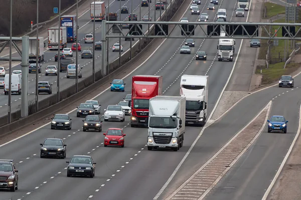 stock image Redbourn, UK - March 11, 2023: British road transport. Afternoon traffic on busy British motorway M1