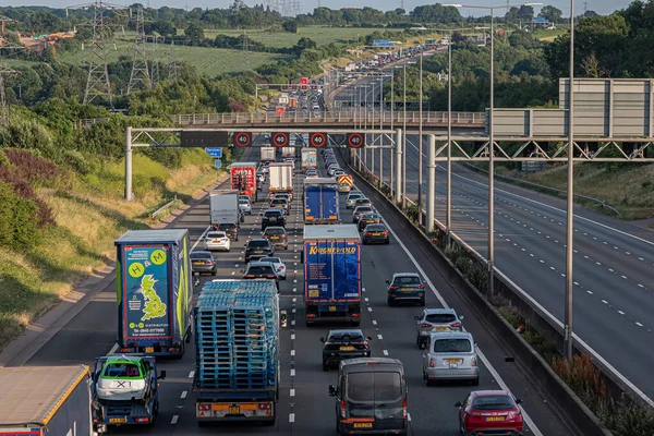 stock image Redbourn, UK - June 23, 2023: Traffic jam on the southbound of motorway M1 while northbound is closed due to road accident.