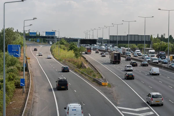 stock image London, UK - June 14, 2023: Heavy traffic on the busiest British motorway M25 near junction to Heathrow airport.