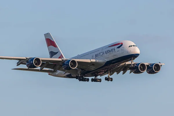 Londýn Velká Británie Května 2023 Airbus A380 British Airways Blíží — Stock fotografie