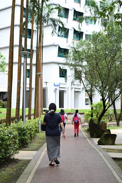 Personer Som Tar Promenad Offentliga Bostäder Hdb Lägenheter Trädgård Sembawang — Stockfoto