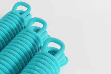 Hafif bir arka planda ipe tırmanmak. Tırmanma konsepti, tırmanırken güvenlik. 3B görüntüleme, 3B illüstrasyon.