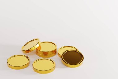 En küçük miktardan en büyük miktara kadar hafif bir arkaplanda 10 sentlik bozuk para. Altın paralar, iş ve finansal konsept. 3B görüntüleme, 3B illüstrasyon.