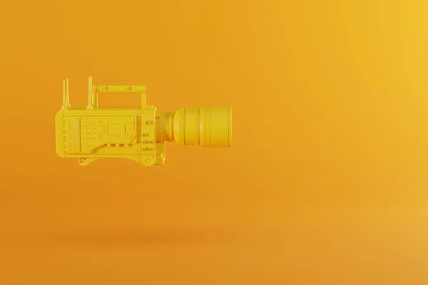 Žlutá Filmová Kamera Pastelově Žlutém Pozadí Koncept Natáčení Natáčení Filmů — Stock fotografie