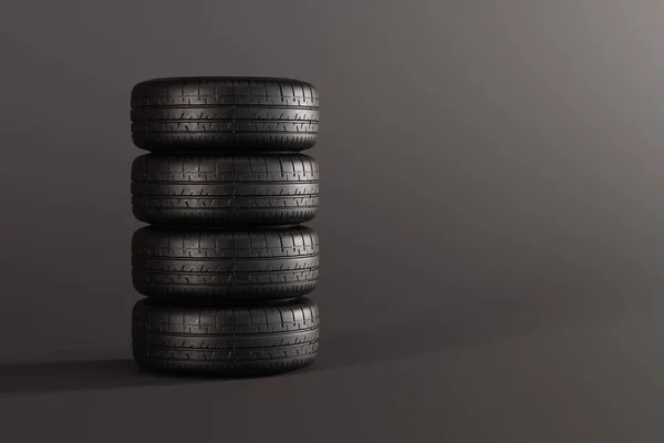 Neumáticos Sobre Fondo Oscuro Cambio Rueda Vulcanización Cambio Estacional Neumáticos — Foto de Stock