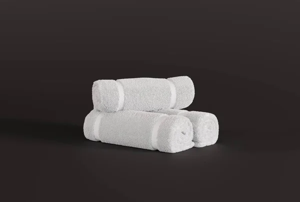 Weiße Handtücher Auf Dunklem Hintergrund Konzept Der Massage Handtuchbenutzung Gastfreundschaft — Stockfoto