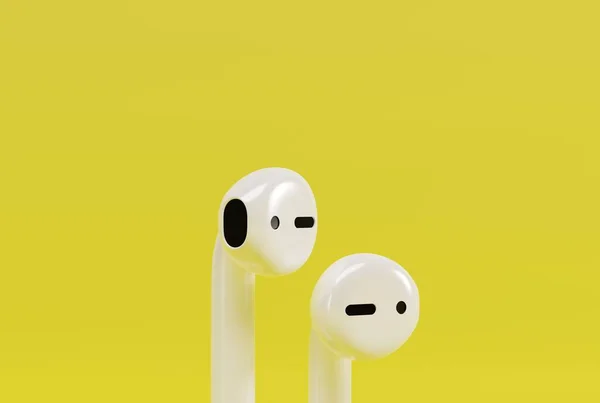 Auriculares Inalámbricos Auriculares Sobre Fondo Amarillo Concepto Escuchar Música Usando — Foto de Stock