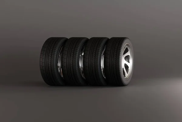 Neumáticos Sobre Fondo Oscuro Concepto Cambiar Los Neumáticos Para Temporada — Foto de Stock