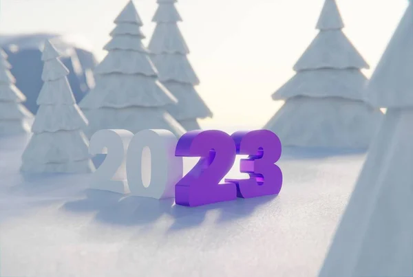 2023 비문은 크리스마스 트리와 배경으로 새해의 컨셉은 2023 전날을 환영하는 — 스톡 사진