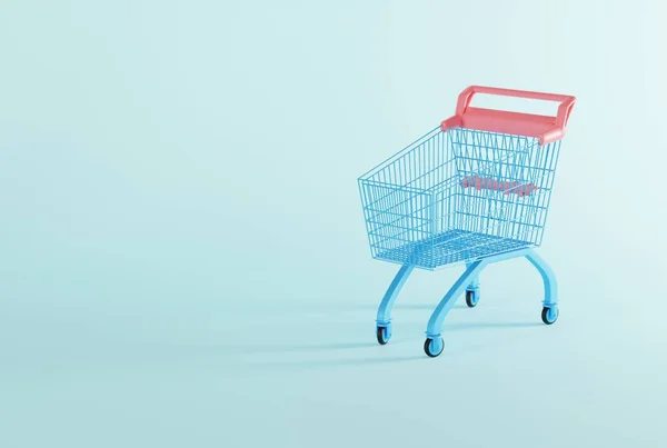 Mavi Arka Planda Alışveriş Arabası Kara Cuma Indirim Büyük Alışveriş — Stok fotoğraf