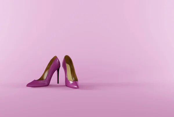 高跟鞋粉红的背景 时尚和美的概念 女人穿高跟鞋的事3D渲染 3D插图 — 图库照片