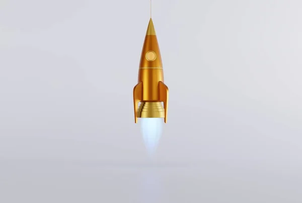 Rocket Lyfter Mot Ljus Bakgrund Starta Affärsidé Att Följa Mål — Stockfoto