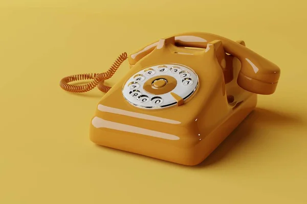 Widok Boku Żółtego Telefonu Retro Wybieraniem Numerów Koncepcja Używania Przedmiotów — Zdjęcie stockowe