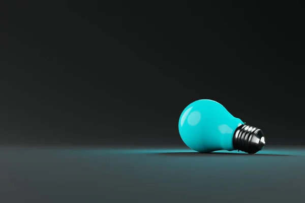 Ampoule Bleue Sur Fond Sombre Concept Électricité Lumière Face Obscurité — Photo