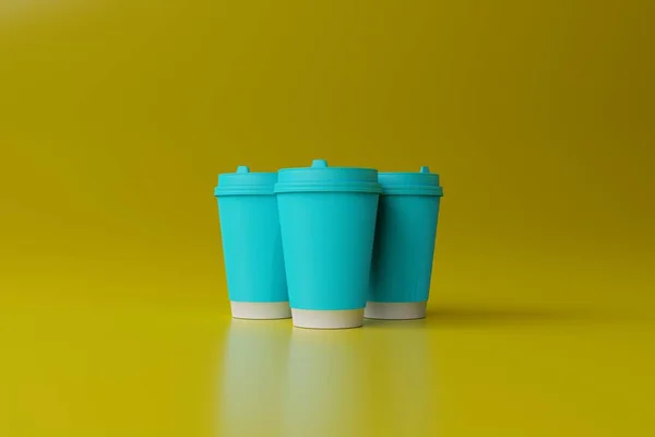 Blue Cardboard Coffee Mug Concept Drinking Coffee City Buying Coffee — Stock Photo, Image