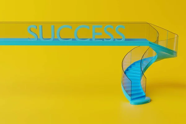 上に成功という言葉を持つ曲がりくねった階段 成功のために登ると戦うの概念 3Dレンダリング — ストック写真