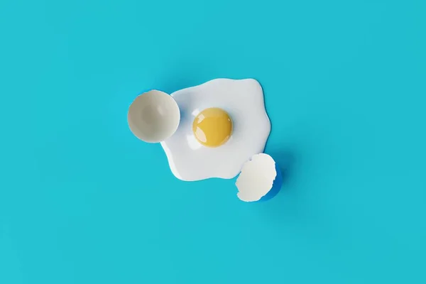Mavi Arka Planda Kırık Bir Yumurta Yumurta Pişirme Omlet Yapma — Stok fotoğraf