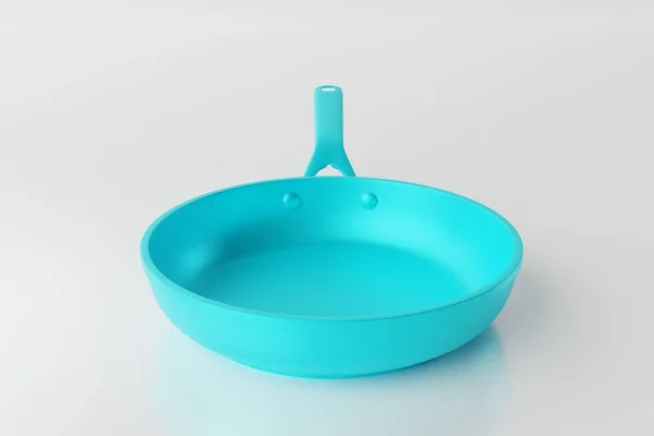 白い背景に青いフライパン フライパン 料理の概念 キッチン 料理のための機器を購入 3Dレンダリング — ストック写真