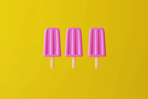 Pinkfarbenes Eis Auf Orangefarbenem Hintergrund Konzept Sommer Urlaub Abkühlung Warmen — Stockfoto
