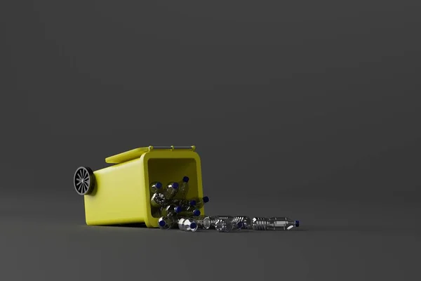 Een Omgevallen Vuilnisbak Met Gemorste Plastic Flessen Concept Van Afvalscheiding — Stockfoto