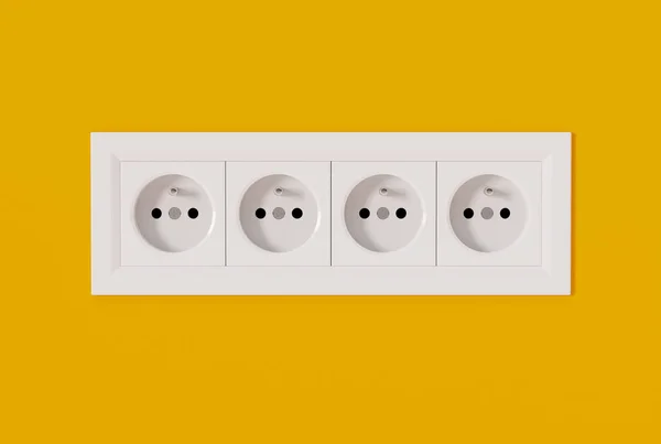 Gniazda Elektryczne Żółtym Tle Koncepcja Korzystania Elektryczności Oszczędzania Energii Elektrycznej — Zdjęcie stockowe