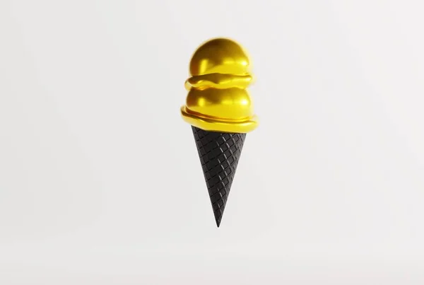 Crème Glacée Dans Une Gaufre Noire Sur Sol Fond Clair — Photo