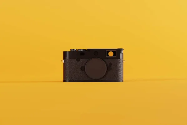Retro Fotocamera Een Gele Achtergrond Het Concept Van Foto Maken — Stockfoto