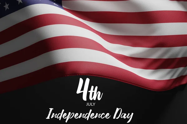 Independence Day in the USA. July 4 and National Day for the United States of America. USA flag on a dark background with the inscription. 3d render, 3d illustration.