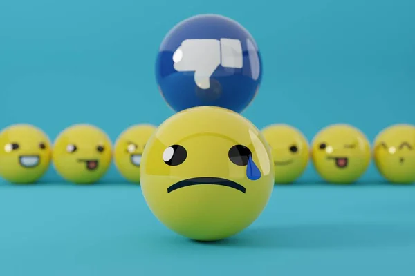 在网上表达负面情绪 社交媒体的概念 在互联网用户中使用情感符号 Emoji在用各种面部表情和情绪 国际纪念日 3D渲染 3D插图 — 图库照片