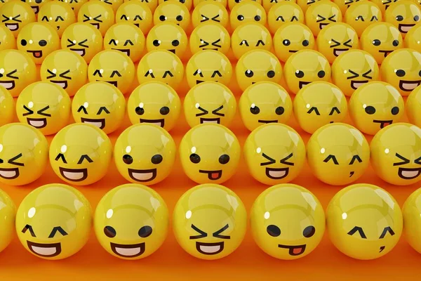 一组不同的情绪 社交媒体的概念 在互联网用户中使用情感符号 Emoji在用各种面部表情和情绪 国际纪念日 3D渲染 3D说明 — 图库照片