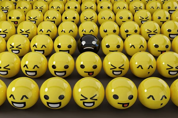 一组不同的情绪 社交媒体的概念 在互联网用户中使用情感符号 Emoji在用各种面部表情和情绪 国际纪念日 3D渲染 3D说明 — 图库照片