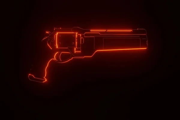 有红色光芒的手枪 使用武器的概念 用枪战斗 战争和战斗 3D渲染 3D说明 — 图库照片