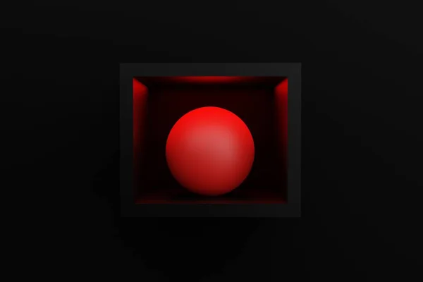 黒い背景に赤い光に照らされたフレーム内の赤い球 背景としての抽象的な人物像の概念 3Dレンダリング 3Dイラスト — ストック写真