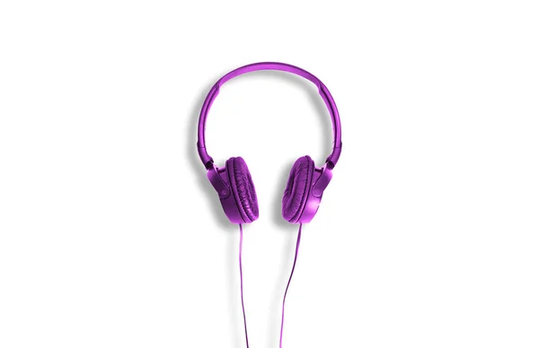 Auscultadores Computador Fones Ouvido Violeta Fundo Branco Conceito Ouvir Música — Fotografia de Stock