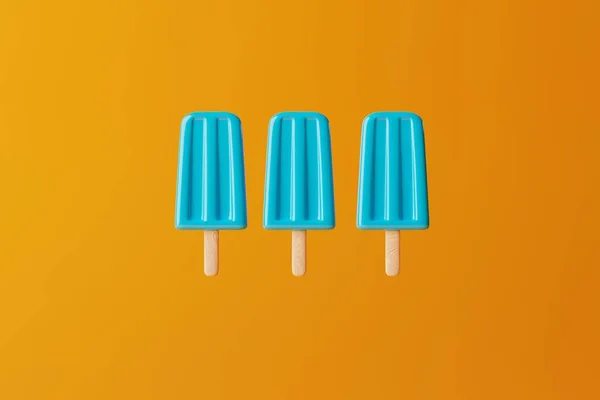 Blaues Eis Auf Orangefarbenem Hintergrund Konzept Sommer Urlaub Abkühlung Warmen — Stockfoto