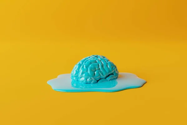 Blaues Gehirn Löst Sich Auf Gelb Biologisches Und Medizinisches Konzept — Stockfoto