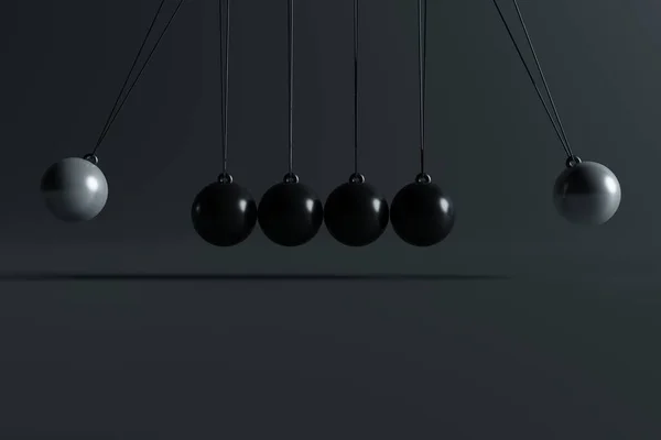 简单的牛顿钟摆机构 球互相碰撞 3D渲染 3D说明 — 图库照片