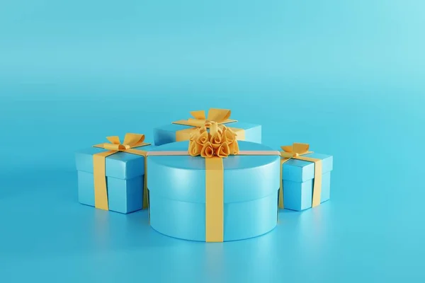 Belamente Embrulhado Presentes Azuis Fundo Azul Conceito Natal Doação Presentes — Fotografia de Stock